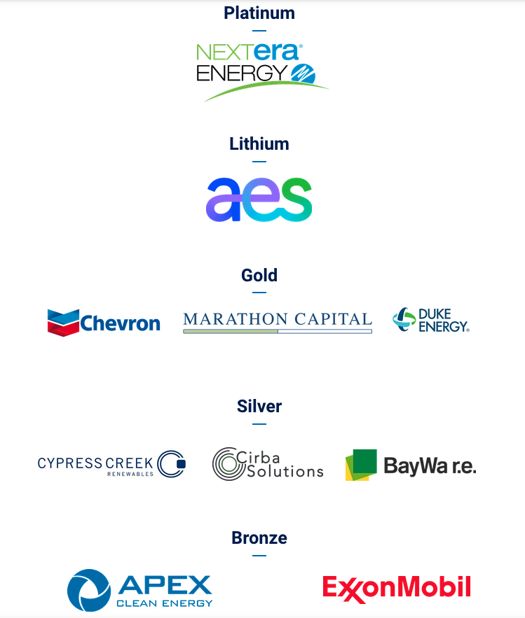 Energy Week 2023 Sponsors: NextEra Energy, AES, Chevron, Marathon Capital, Duke Energy, Cypress Creek Renewabls, Cirba Solutions, BayWa r.e., Apex Clean Energy, ExxonMobil